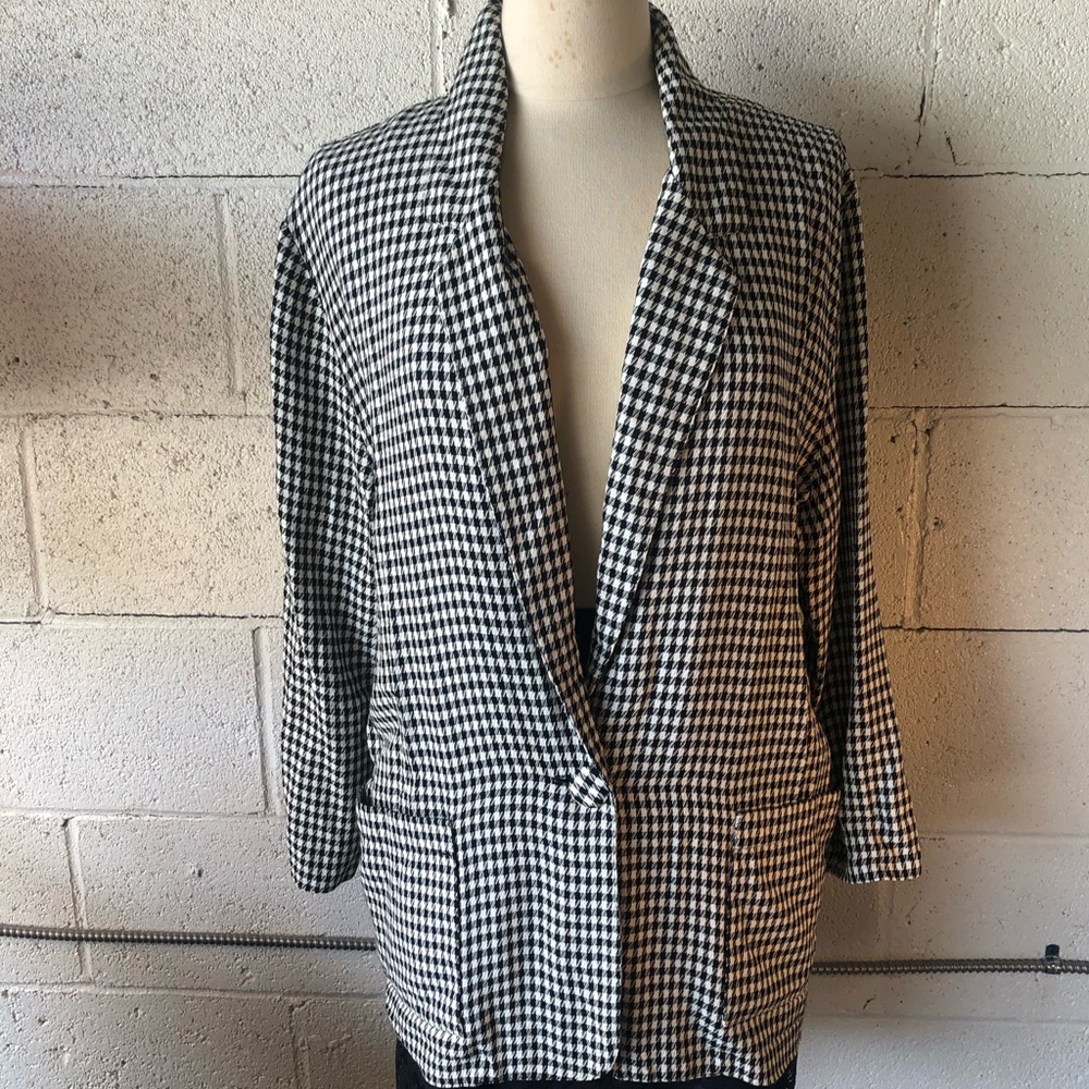 Vintage houndstooth rayon lightweight blazer M